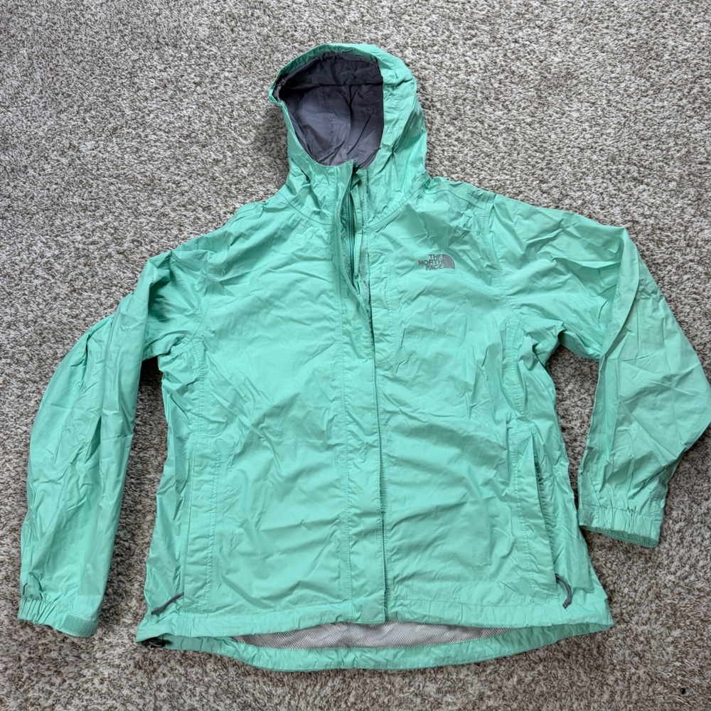 The North Face HyVent Rain Jacket Women Large Mint Green Waterproof Hooded Shell